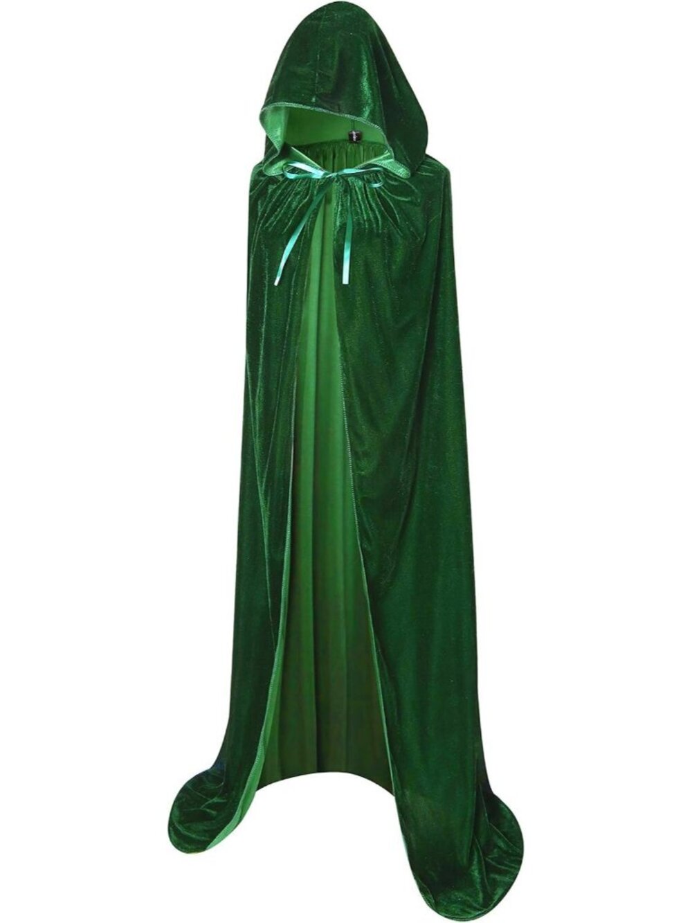 Adult Green Velvet Hooded Cloak Cape Halloween Witch Vampire Cosplay Costume - Picture 5 of 6